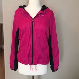 Hot pink nylon zip up jacket Athletic wear hoodie